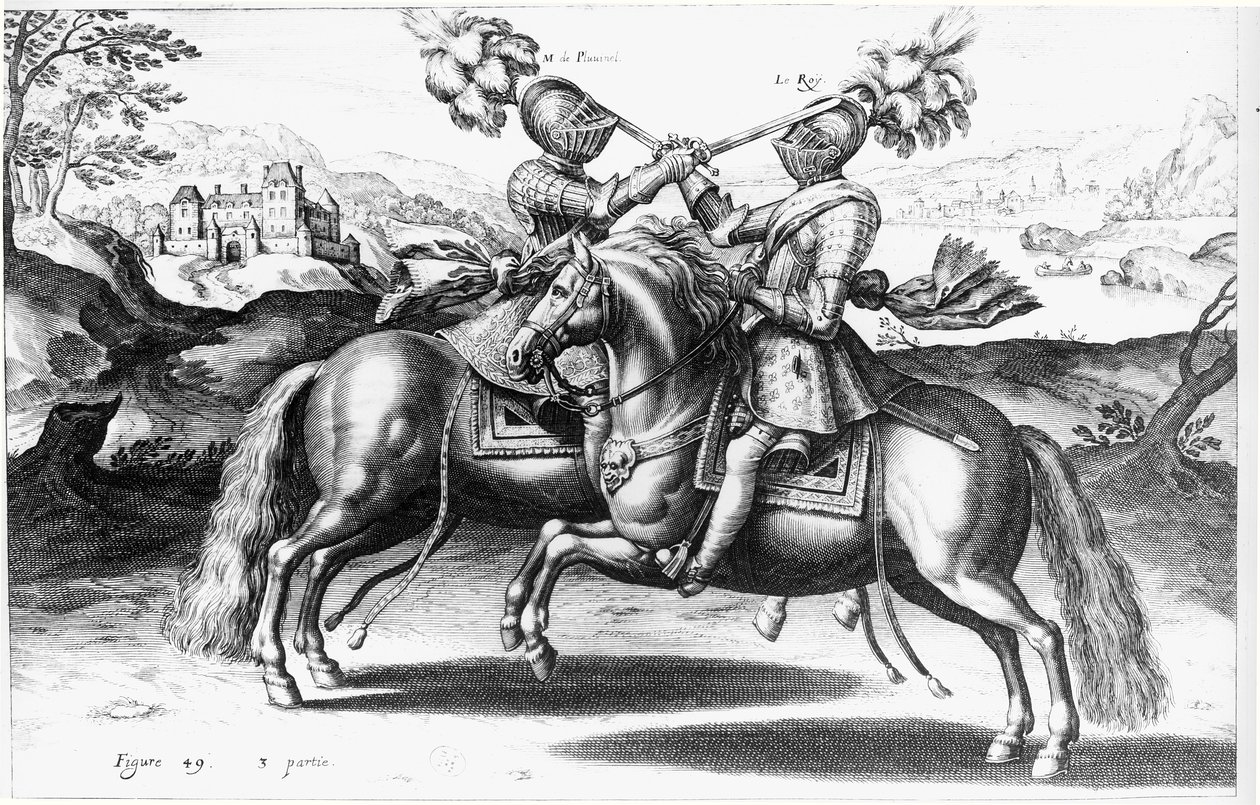 Turnauskohtaus Henri IV:n (1553-1610) ja Antoine de Pluvinelin (1555-1620) välillä tekijältä French School