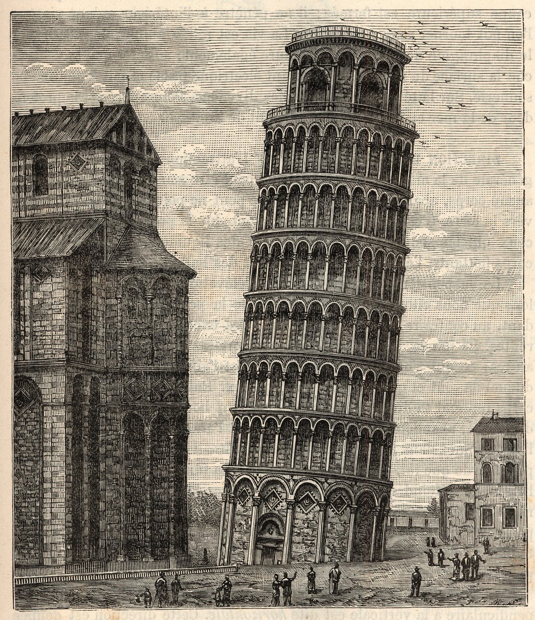 Pisan torni - Torre di Pisa - Tour de Pisa - Kaiverrus "" Tieteet kaikkien arinaan - Alexis Clercin suosittu fysiikka ja kemia - 1800-luvun loppu - Yksityinen kokoelma tekijältä French School