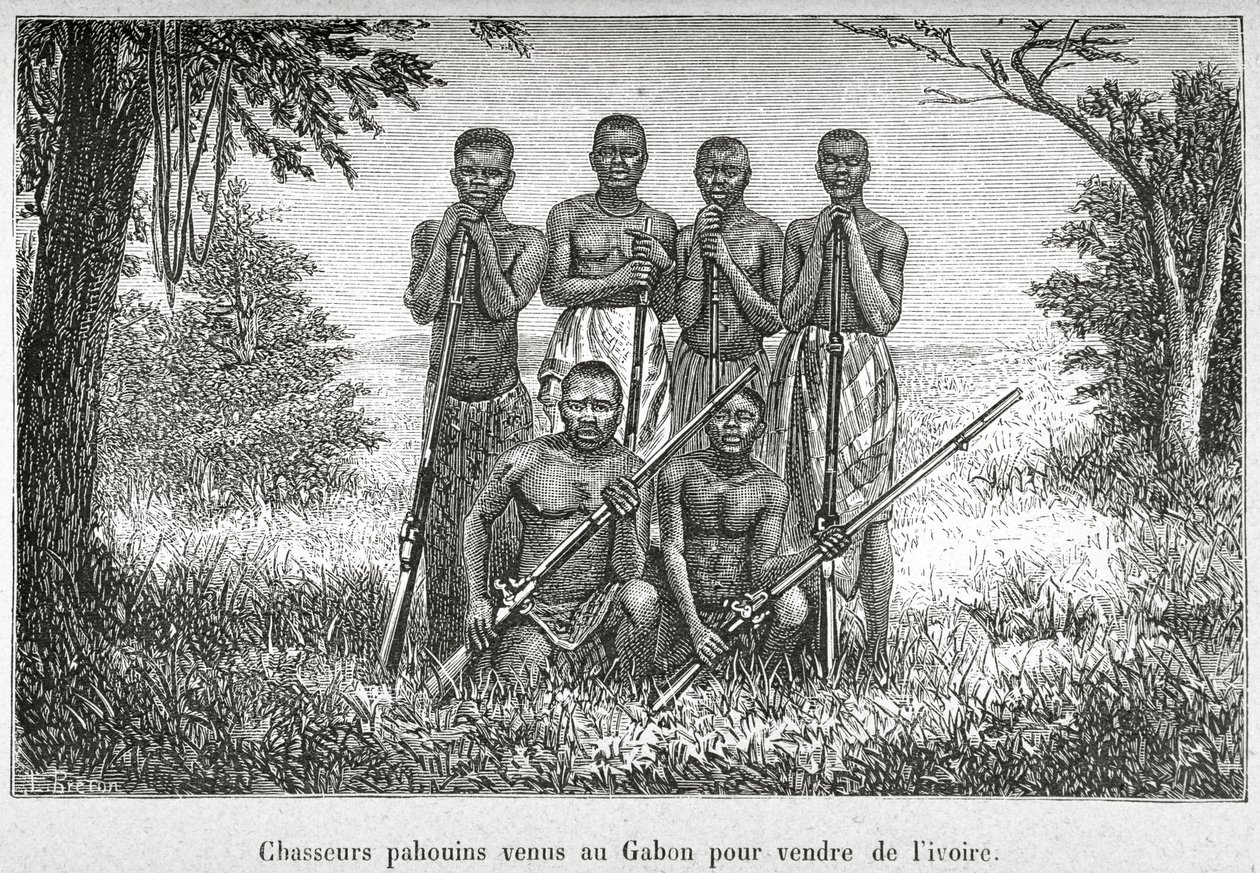 Gabonin alkuperäiskansojen perinteinen puku, piirros Henri-Victor du Pontin teoksesta L