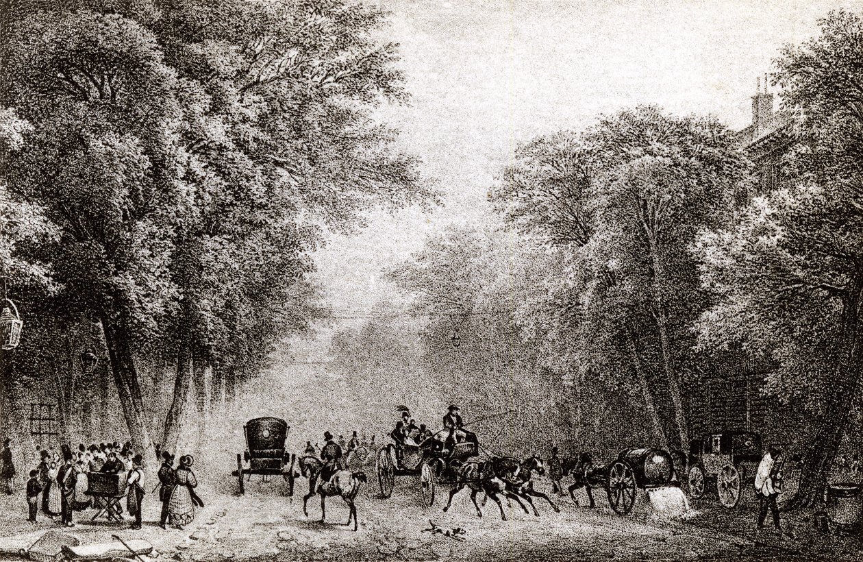 Liikenne Pariisissa, Ranskassa, 1800-luvulla, noin 1830 tekijältä French School
