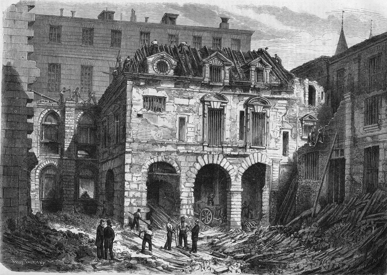 Pariisin muunnokset toisen imperiumin alaisuudessa, Haussmann-Pariisi: Cour Saint Martinin purkaminen Palais de Justicessa (Conciergerie) Ile de la Citella tekijältä French School