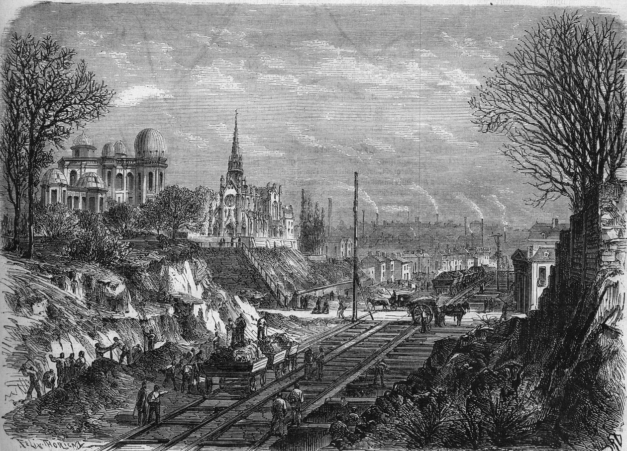 Pariisin muunnokset toisen imperiumin alaisina, Haussmann-Pariisi: Boulevard Arago -kadun avaaminen. Kaiverrus "Le Monde Illustre" -julkaisussa nro 568, 29. helmikuuta 1868. tekijältä French School