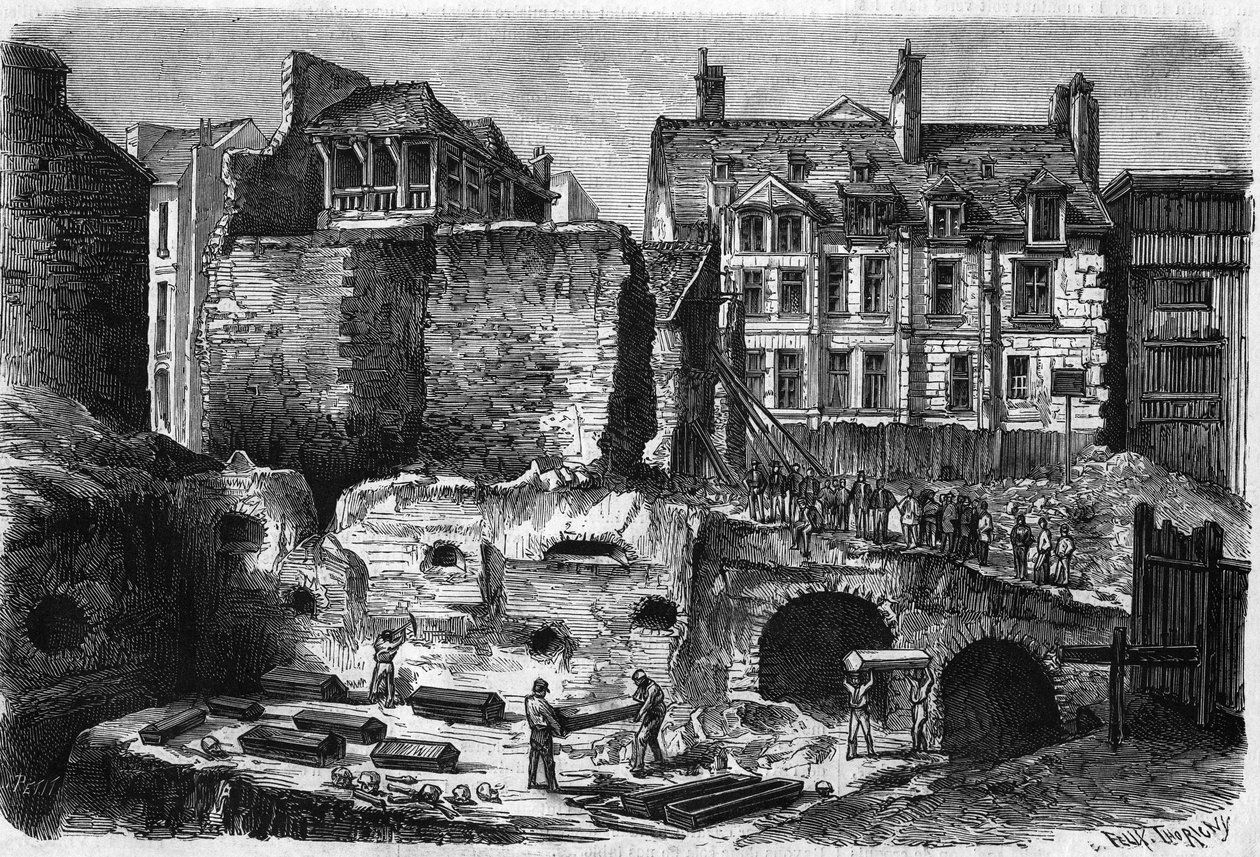 Pariisin transformaatiot toisen imperiumin alaisina, Haussmann-Pariisi; rue des Gobelins -kadulla tehdyissä kaivauksissa löydetyt haudat tekijältä French School