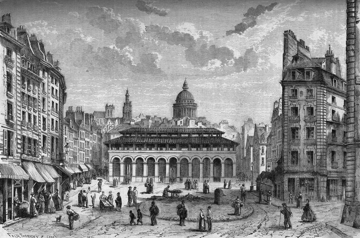 Pariisin muunnokset toisen imperiumin aikana, Haussmann-Pariisi: näkymä Marche des Carmesiin ja vanhalle Place Maubertille tekijältä French School
