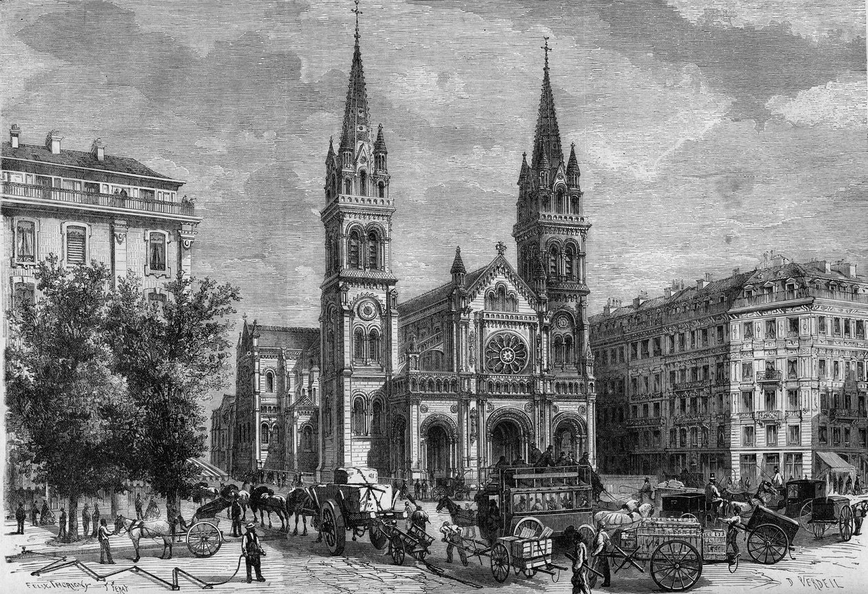 Pariisin muunnokset toisen imperiumin aikana, Haussmann-Pariisi: Theodore Ballun (1817-1885) rakentaman Saint Ambroisen kirkon (Saint-Ambroise) ulkokuva tekijältä French School