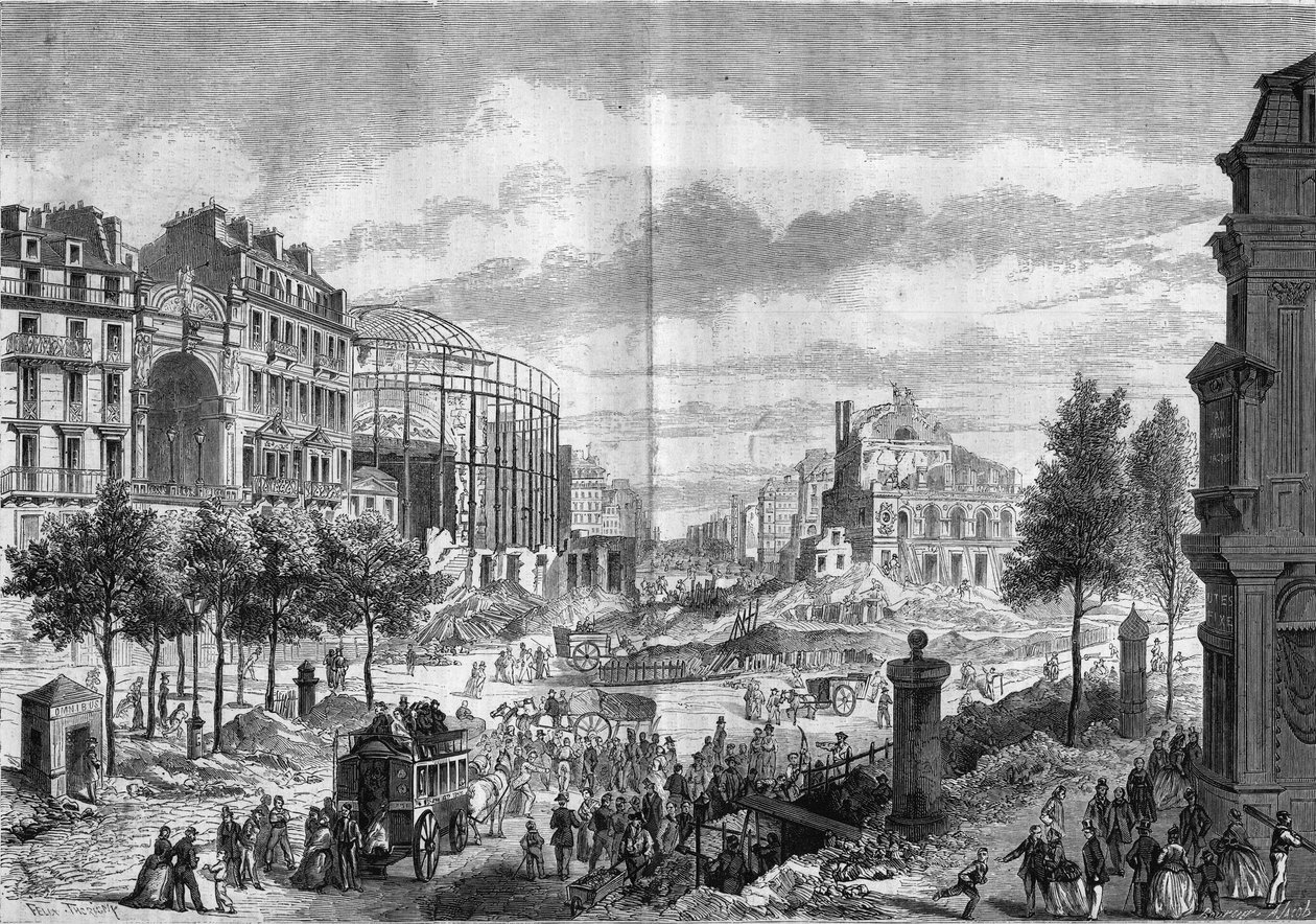 Pariisin muunnokset toisen imperiumin aikana, Paris Haussmann: Boulevard du Prince Eugenen (nykyinen Boulevard Voltaire) lävistys. Kaiverrus "" Le Monde Illustré" -julkaisussa nro 284, 20. syyskuuta 1862. tekijältä French School