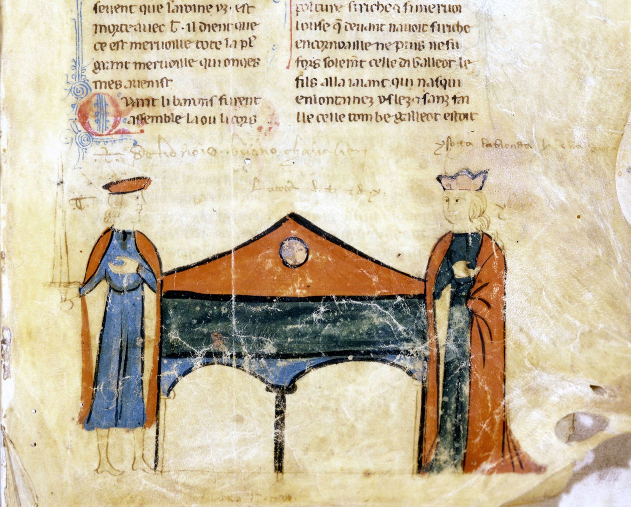 Tristan ja Iseult. Pienoismalli 1300-luvun ranskalaisesta käsikirjoituksesta. Bibl. Marciana, Venetsia. tekijältä French School