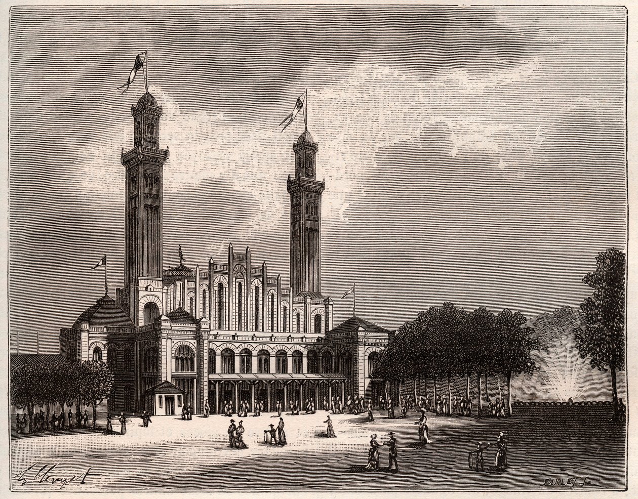 Trocadero Pariisissa - V.A. Malt-Brownin kaiverrus "La France illustrée: maantiede, historia, tilastohallinto". 1884 tekijältä French School