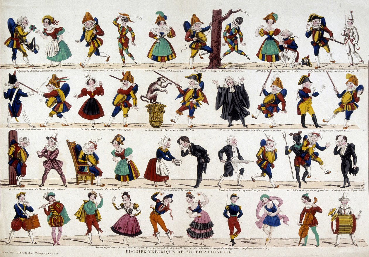 Todellinen tarina Monsieur polychinellestä (polichinelle). Kuva yrityksestä Epinal, sd. 1800-luvulla. tekijältä French School