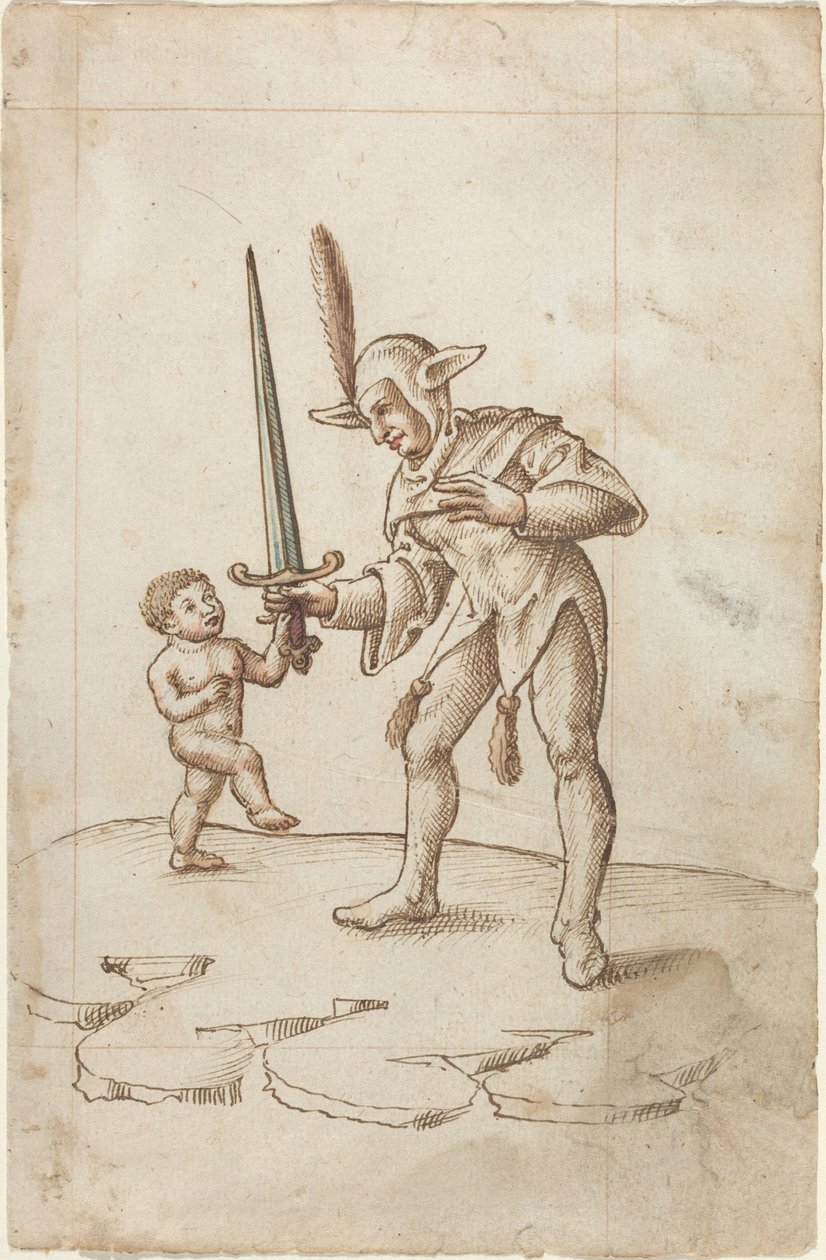 Käännä sivuun terävä miekka [fol. 44 recto], n.1512-1515 (kynä ja ruskea muste, vesiväri, liimapaperi). tekijältä French School