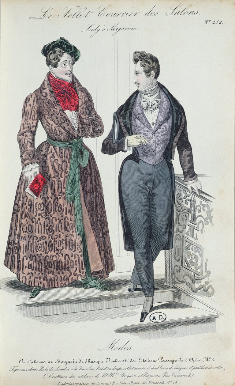 Kaksi tyylikästä nuorta miestä, 1835 (värikaiverrus) tekijältä French School