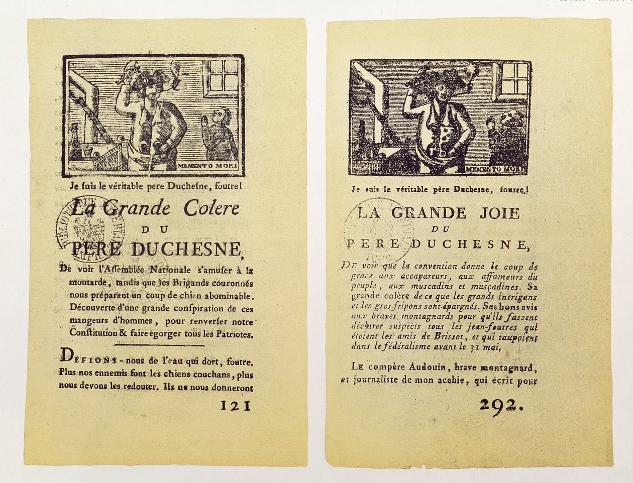Kaksi sivua Pere Duchesnen La Grande Coleresta, 1792 tekijältä French School