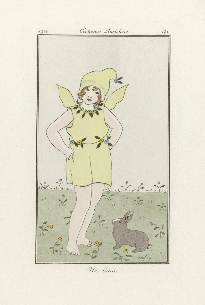 Un Lutin, teoksesta Costumes Parisien, kustantamo 1914 (värilitografia). tekijältä French School