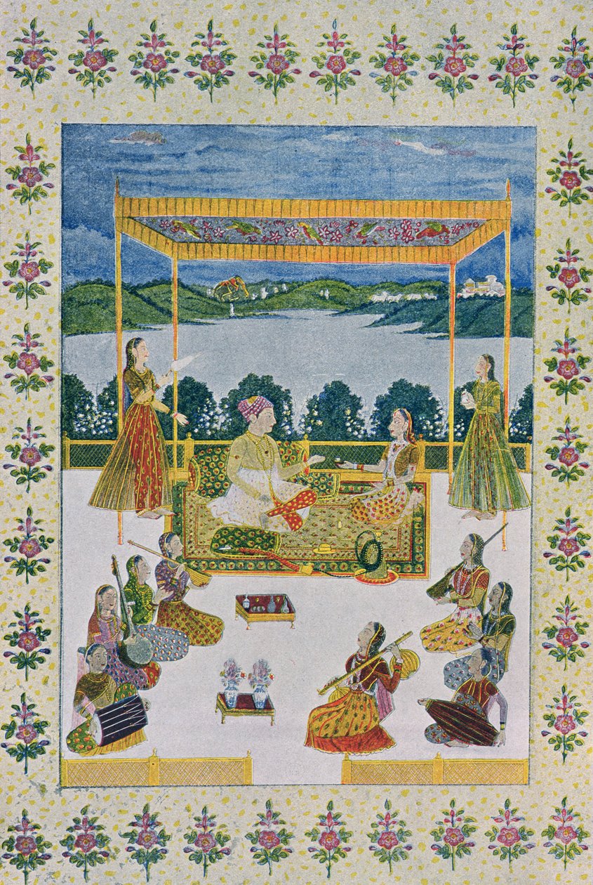 Taivaan alla musiikin ja kukkien kanssa, kuvitus Arabian yöistä, 1895 (värikaiverrus) tekijältä French School