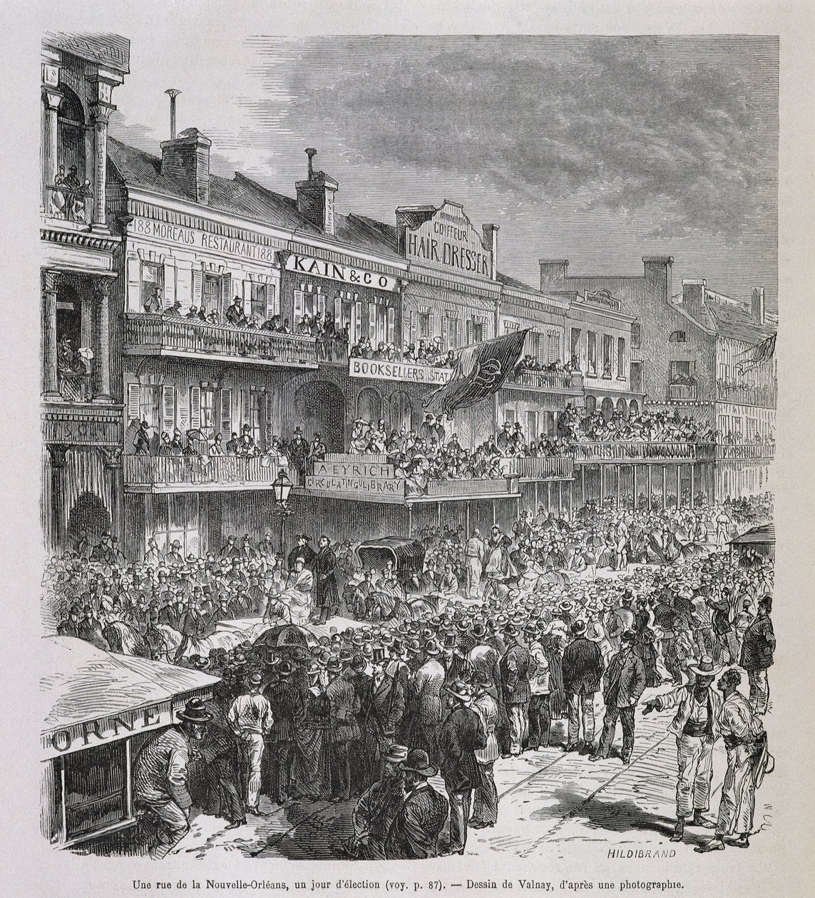 Katu New Orleansissa vaalipäivänä 1875 - Le Tour du Mondessa, 2. sem. 1876 tekijältä French School