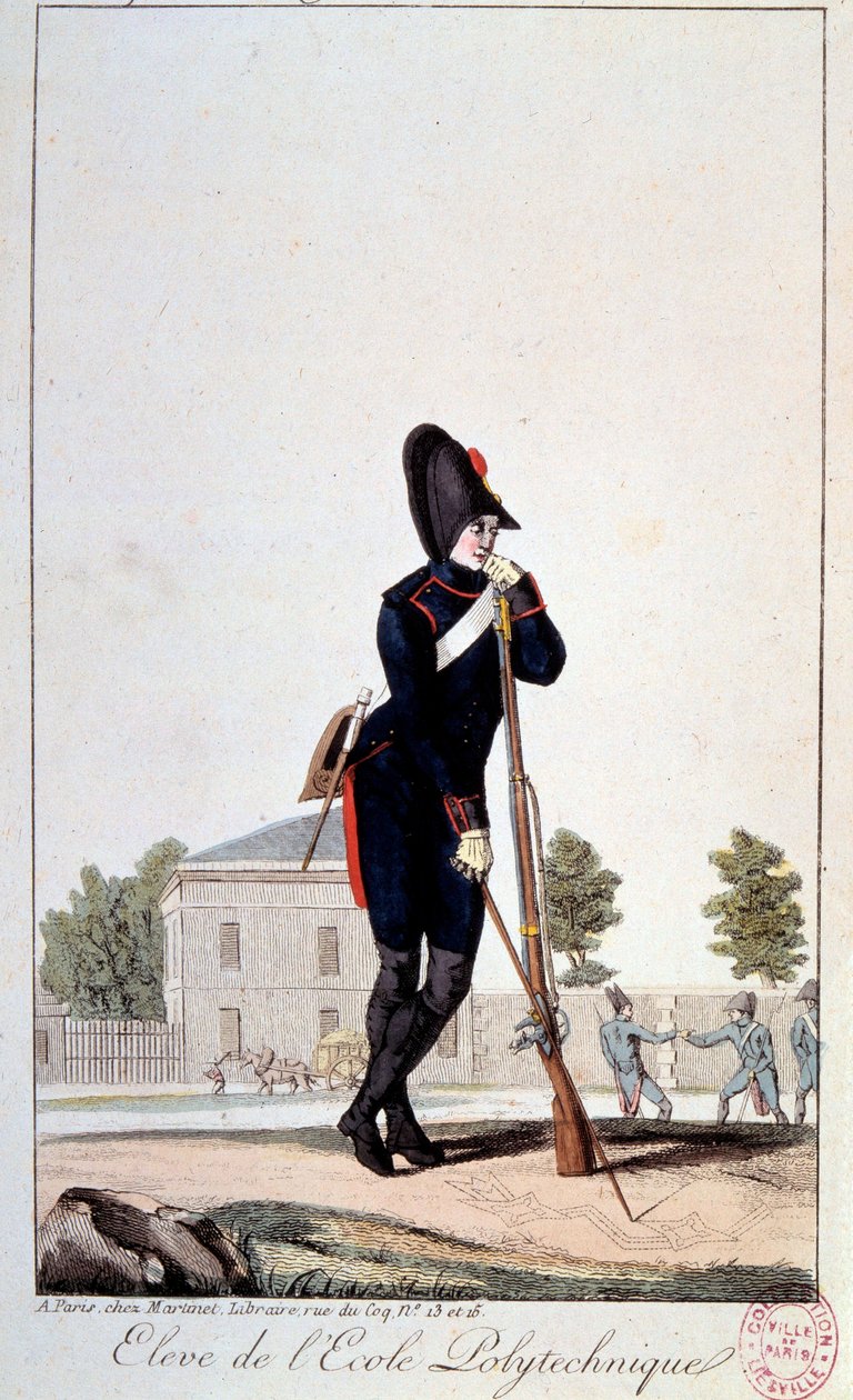 Virkapuku: ammattikorkeakoulun opiskelija 1800-luvulla. 1800-luvun vedoksia. Pariisi, Musee Carnavalet tekijältä French School