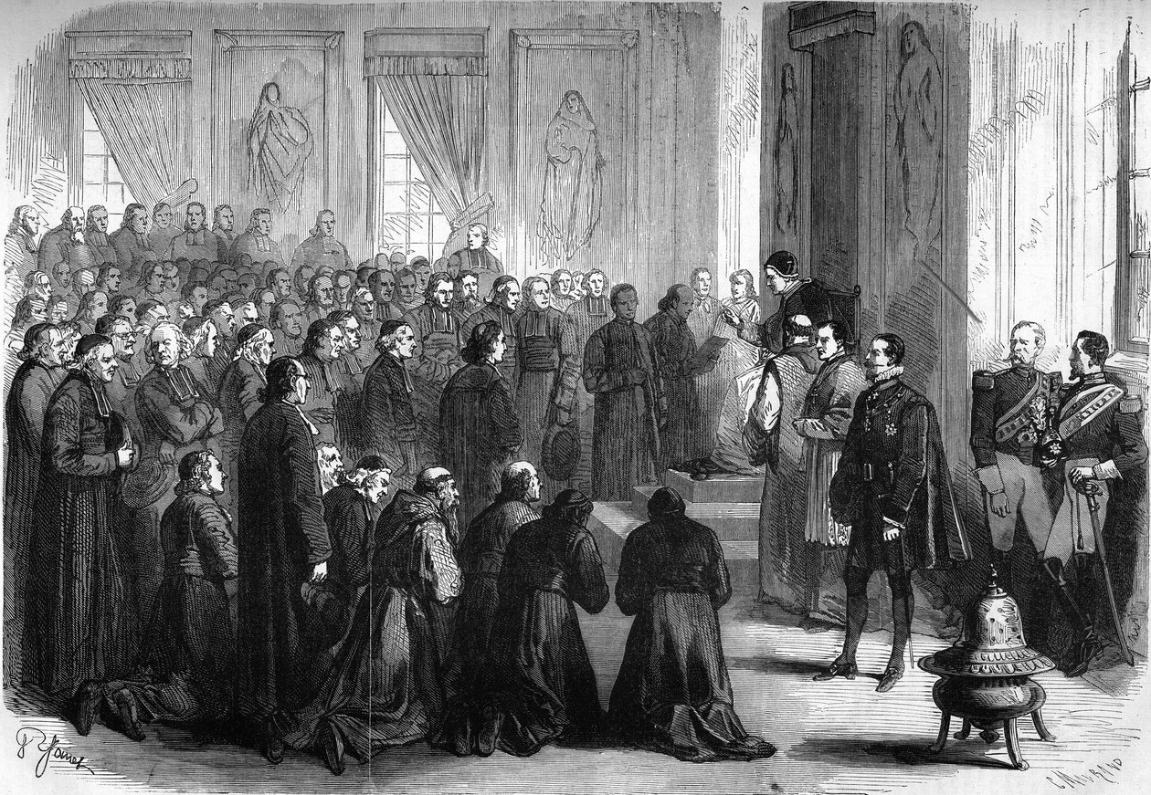 Vatikaanin kirkolliskokous I (1869-1870): Paavi Pius IX (1792-1878) otti yleisaudinaalissa vastaan ranskalaiset kirkolliset, jotka seurasivat ehtoja tekijältä French School