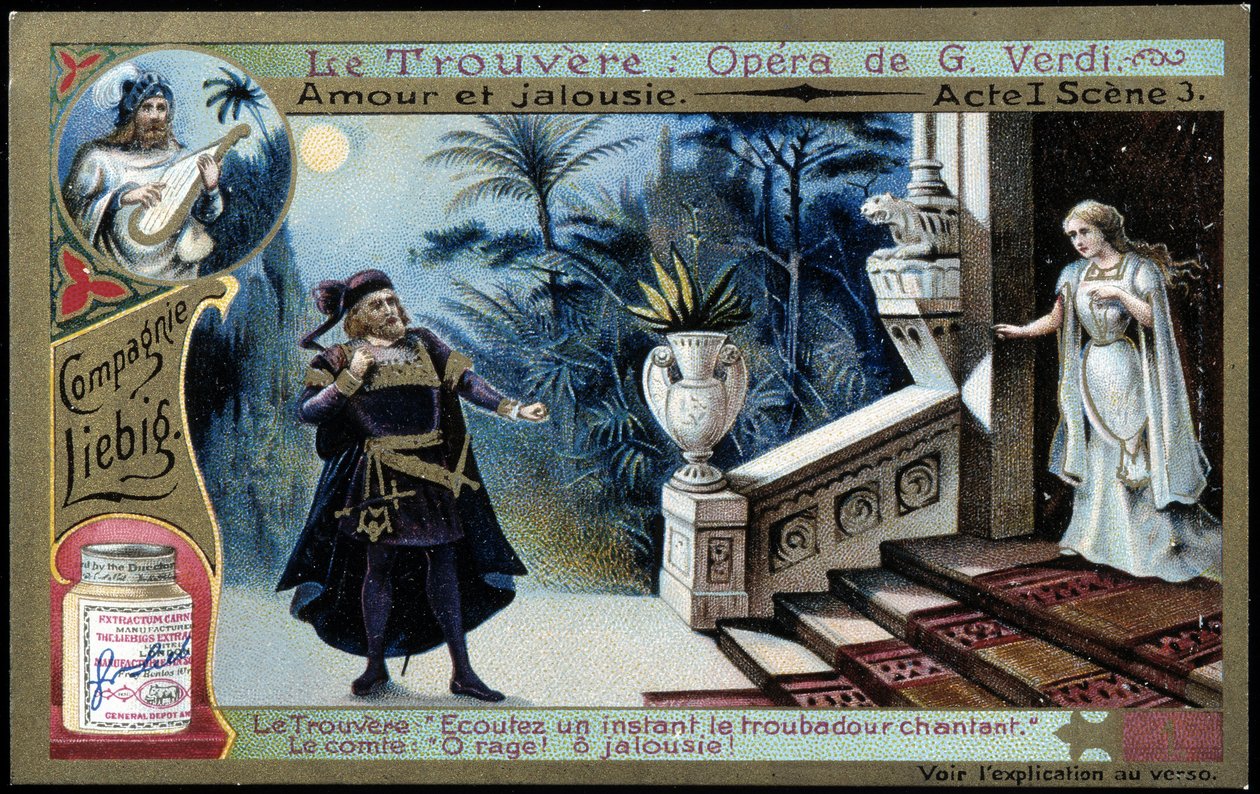 Verdin Trouvère: näytelmä I sc. 3 - Liebig-kromolitografia, n. 1900 tekijältä French School