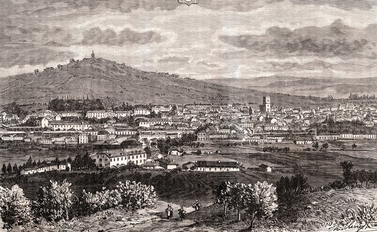 Vesoul - Grand Est of Francen kunta, Haute-Saonen departementin prefektuuri Bourgogne-Franche-Comten alueella - kaiverrus "France illustree: maantiede, historia, tilastohallinto" V.-A. Maltaanruskea. 1884 tekijältä French School