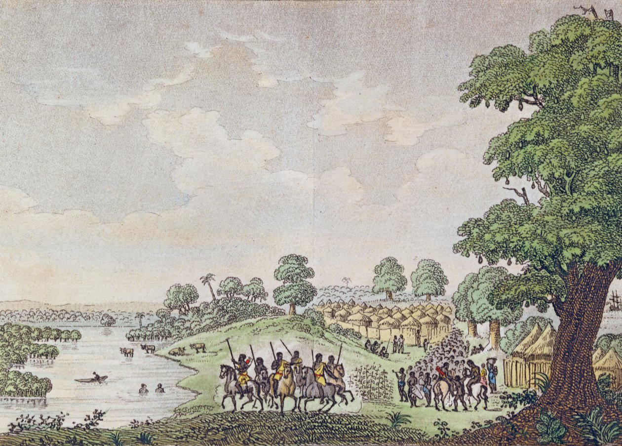 Näkymä Joalista, kauppasatamasta Sinen kuningaskunnassa, Senegalissa, n. 1810 tekijältä French School