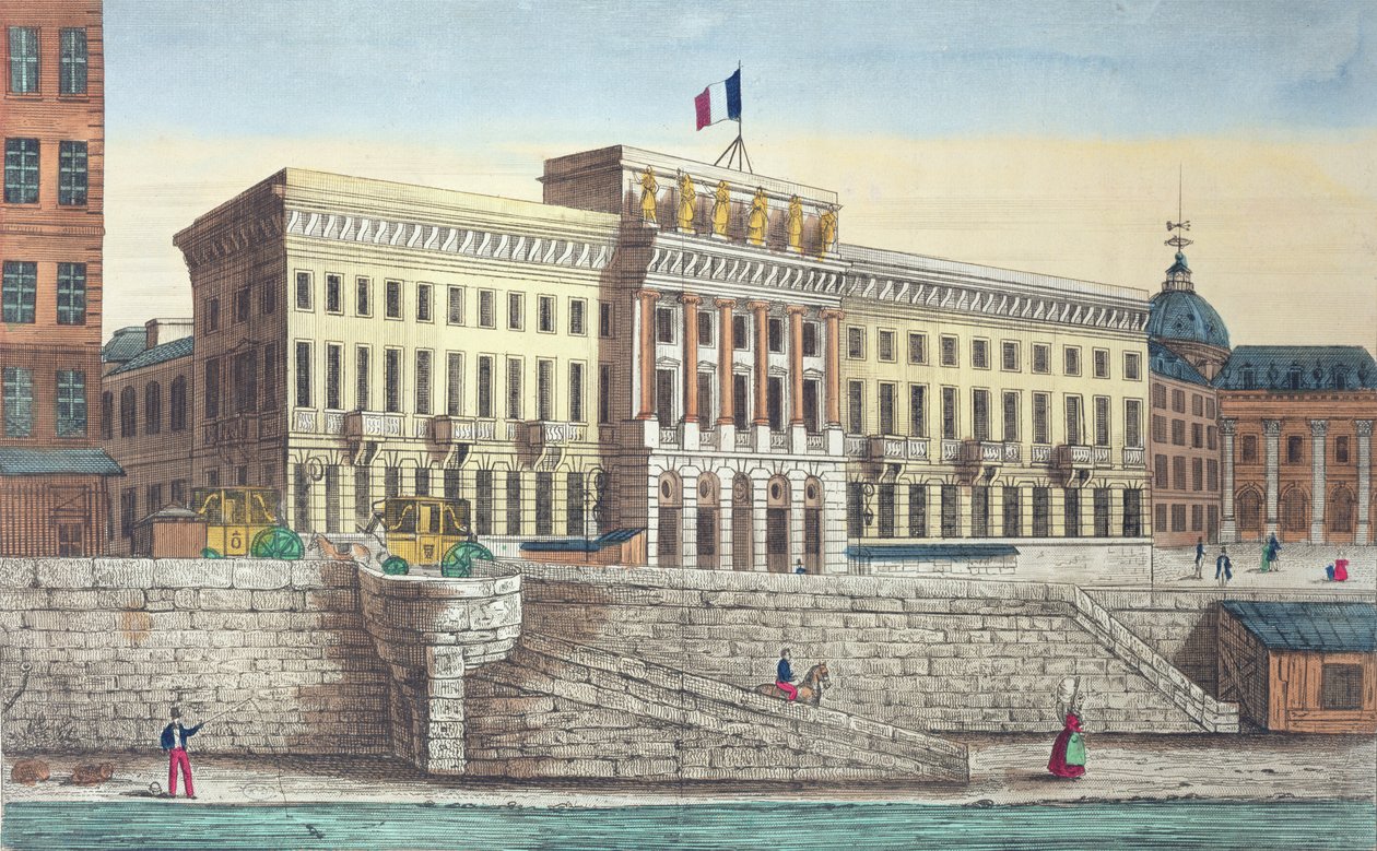 Näkymä Hotel des Monnaiesista Pont Neufista, Pariisista (värikaiverrus) tekijältä French School