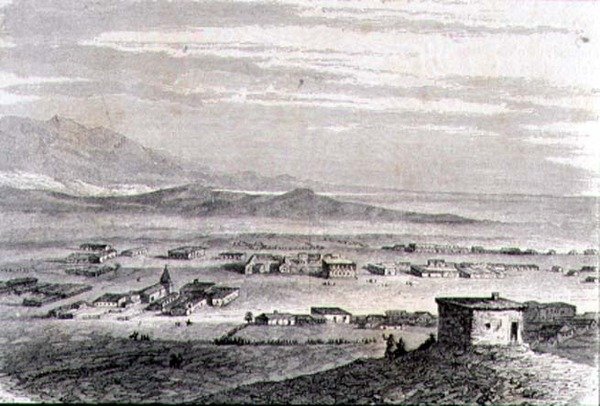 Näkymä Los Angelesista 1860-luvulla (kaiverrus) tekijältä French School