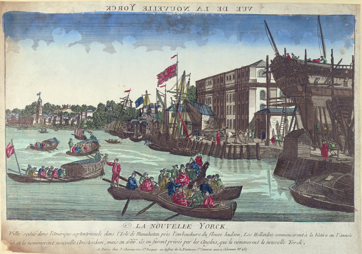 Näkymä New Yorkista, kaiverrus Balthazar Frederic Leizelt tekijältä French School