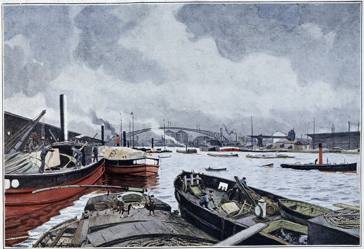 Näkymä Pariisiin, Seinen ja Villetten altaalle, Brunin akvarelli. 1889. tekijältä French School