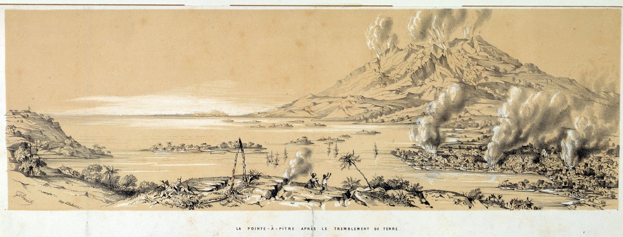 Näkymä Pointe a Pitre (Pointe-a-Pitre) maanjäristyksen jälkeen 8. helmikuuta tekijältä French School