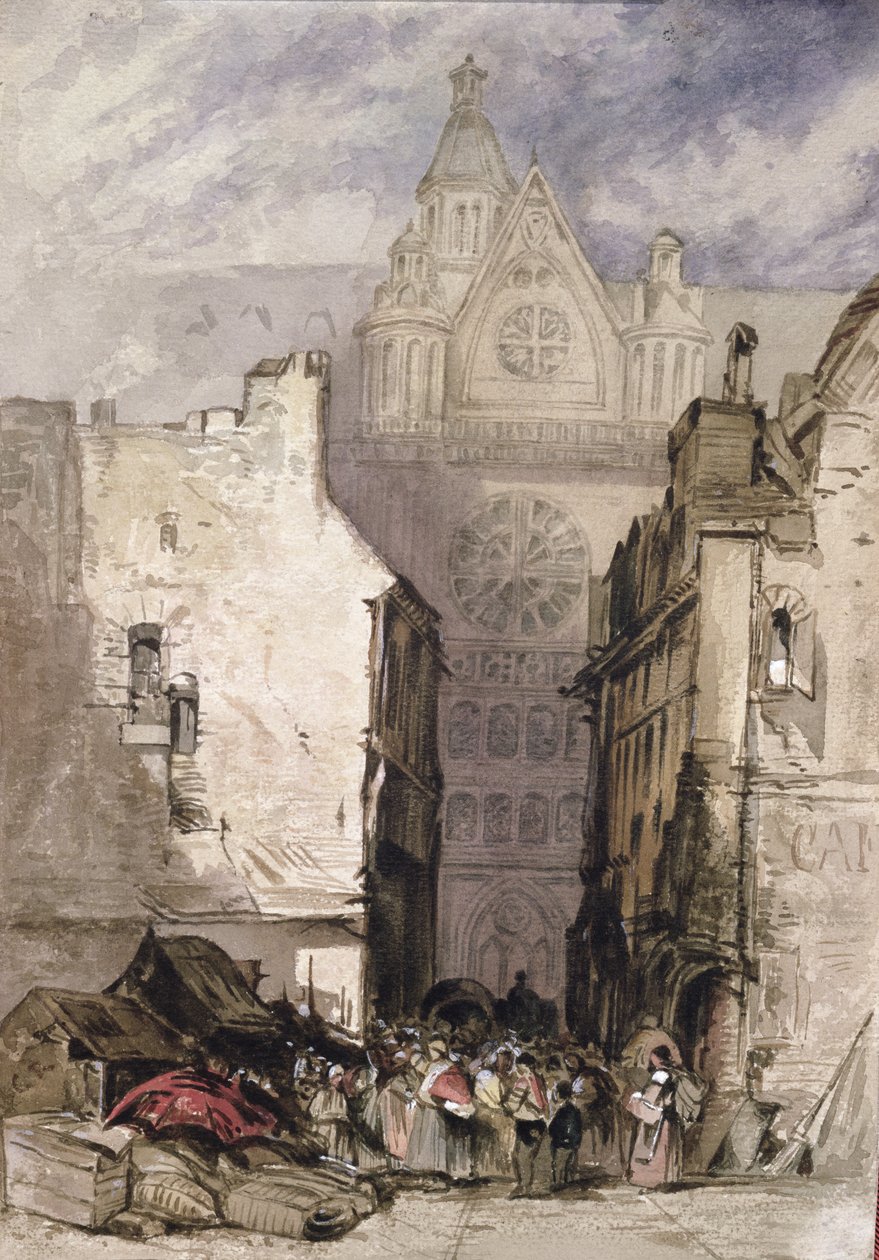 Näkymä St. Eustachelle ja Les Hallesille, n. 1820-30 tekijältä French School