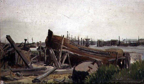 Näkymä telakasta, n. 1860 (öljy kankaalle) tekijältä French School