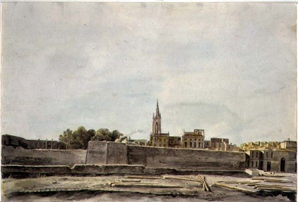 Näkymä kaupunkikuvaan Etelä-Ranskassa, n. 1800 (akvarelli paperille) tekijältä French School