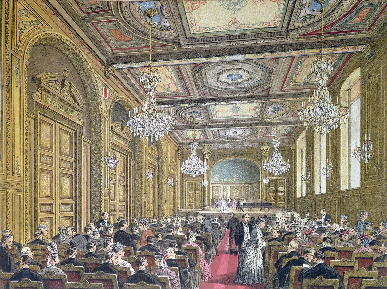 Näkymä konserttiin Salle Herzissä Rue de la Victoirella, Pariisissa, n. 1870-80 tekijältä French School
