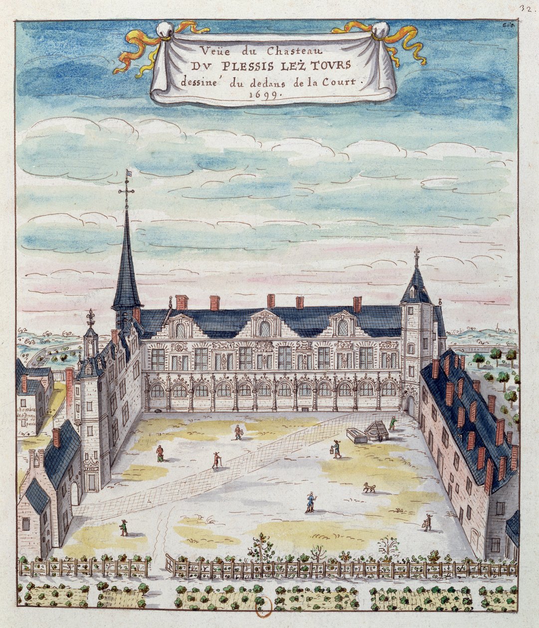 Näkymä Chateau de Plessis-les-Toursista Tourrainen, 1699 (kynä & muste ja wc paperilla) (katso myös 173766) tekijältä French School