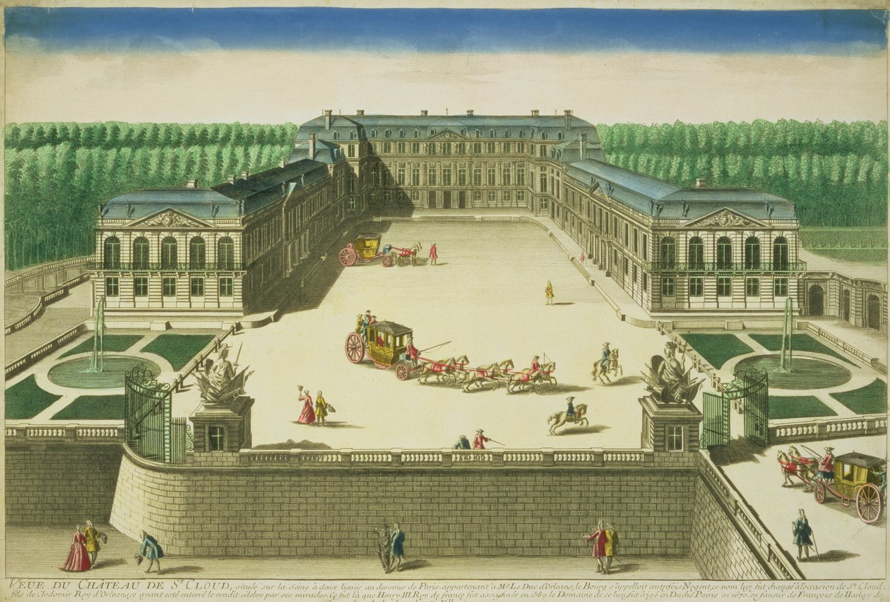 Näkymä St. Cloudin linnasta, kaiverrus Antoine Aveline (1691-1743) tekijältä French School