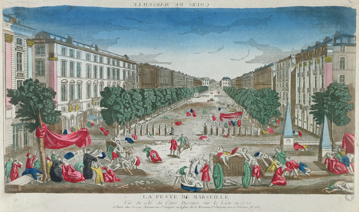 Näkymä Cours Belsuncelle, Marseillessa, vuoden 1720 ruton aikana tekijältä French School