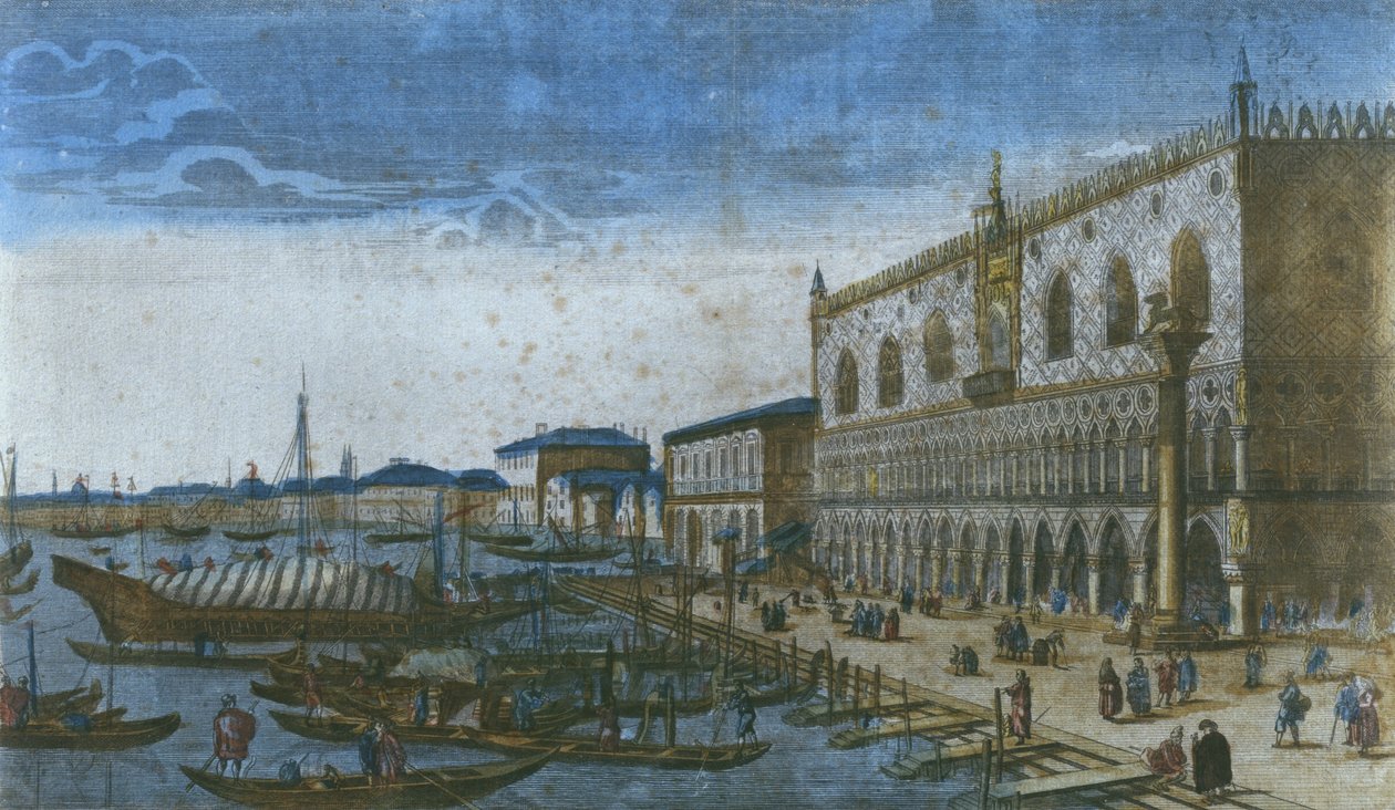 Näkymä Ducal Palacelle ja Canal Grandelle, Venetsia, Italia (värikaiverrus) tekijältä French School