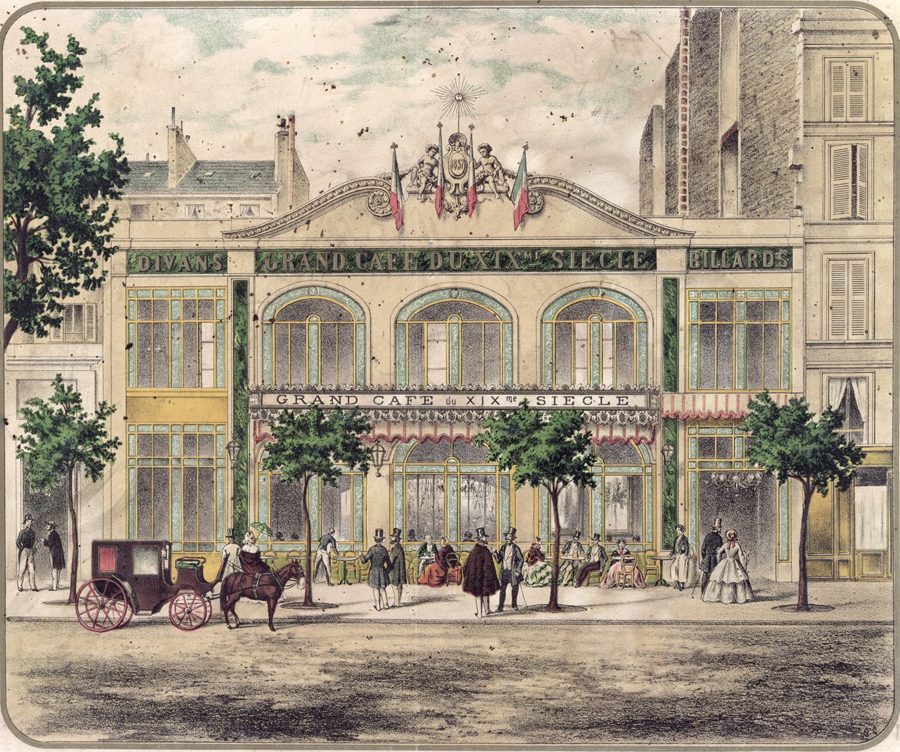 Näkymä Grand Cafe du XIXeme Sieclelle, Pariisi, 1857 tekijältä French School
