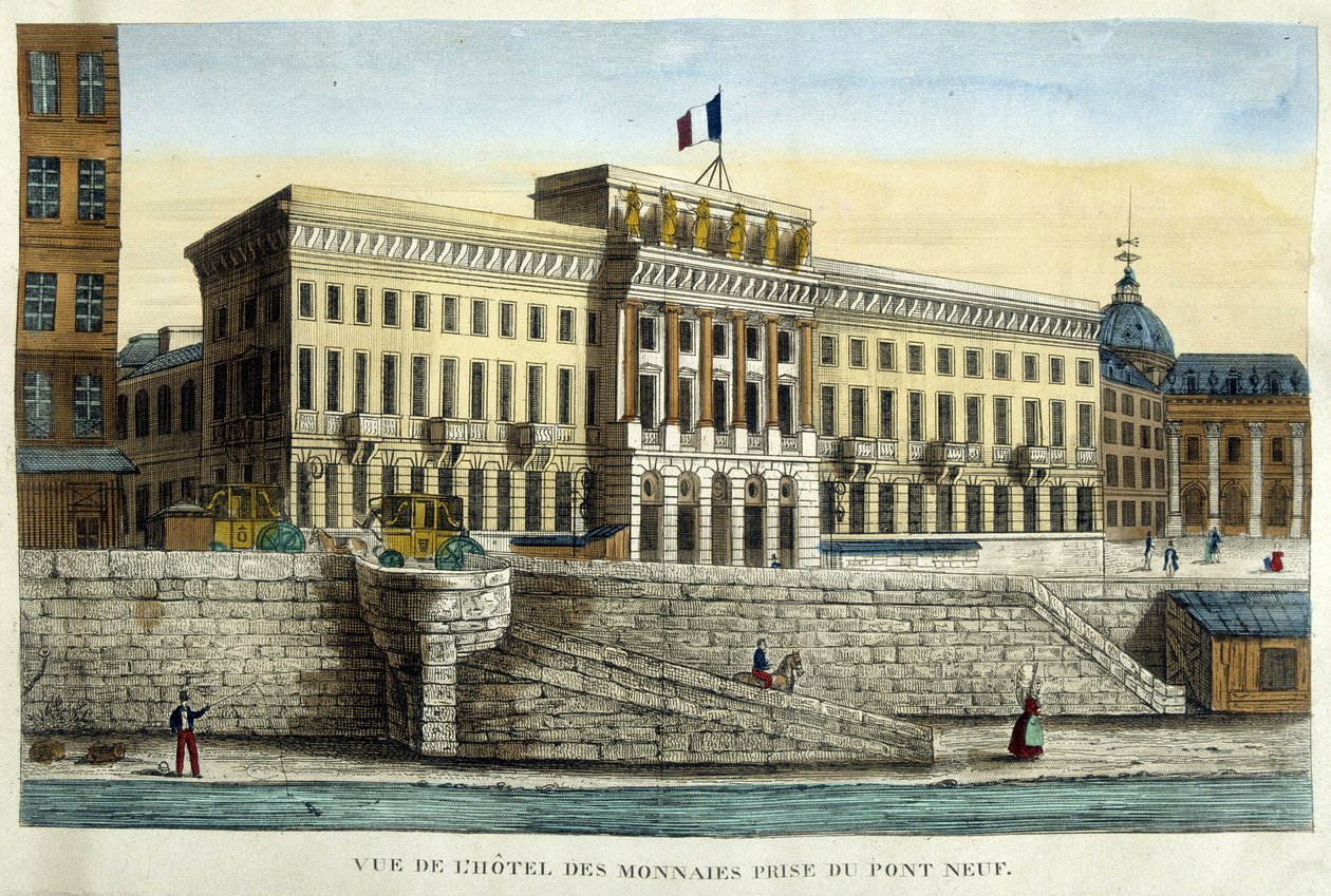 Näkymä Hotel des Monninsista Pont Neufista - kaiverrus, 1800-luvun alku tekijältä French School