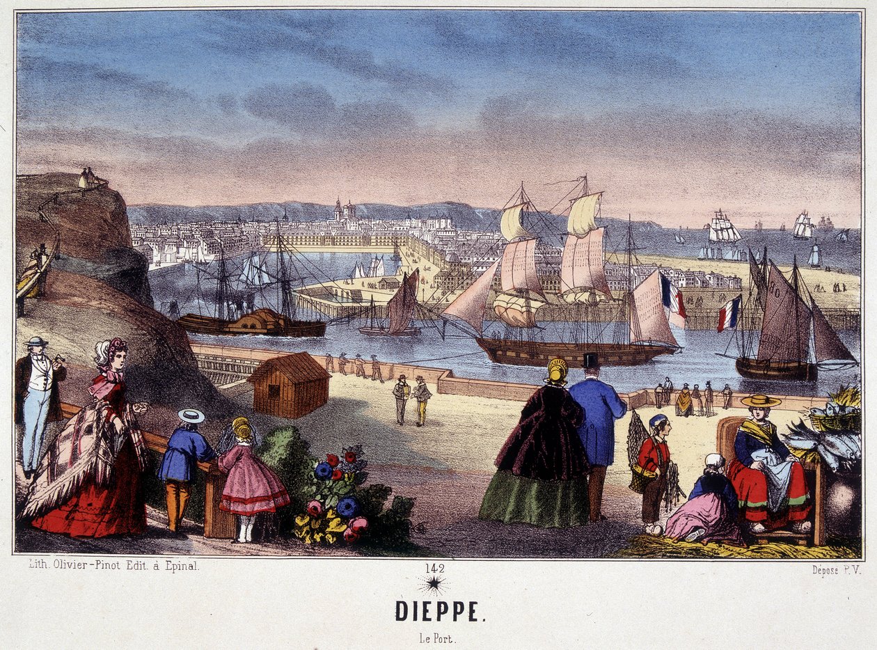 Näkymä Dieppen satamasta, kuva Epinalista, n.d. 1800-luvulla tekijältä French School