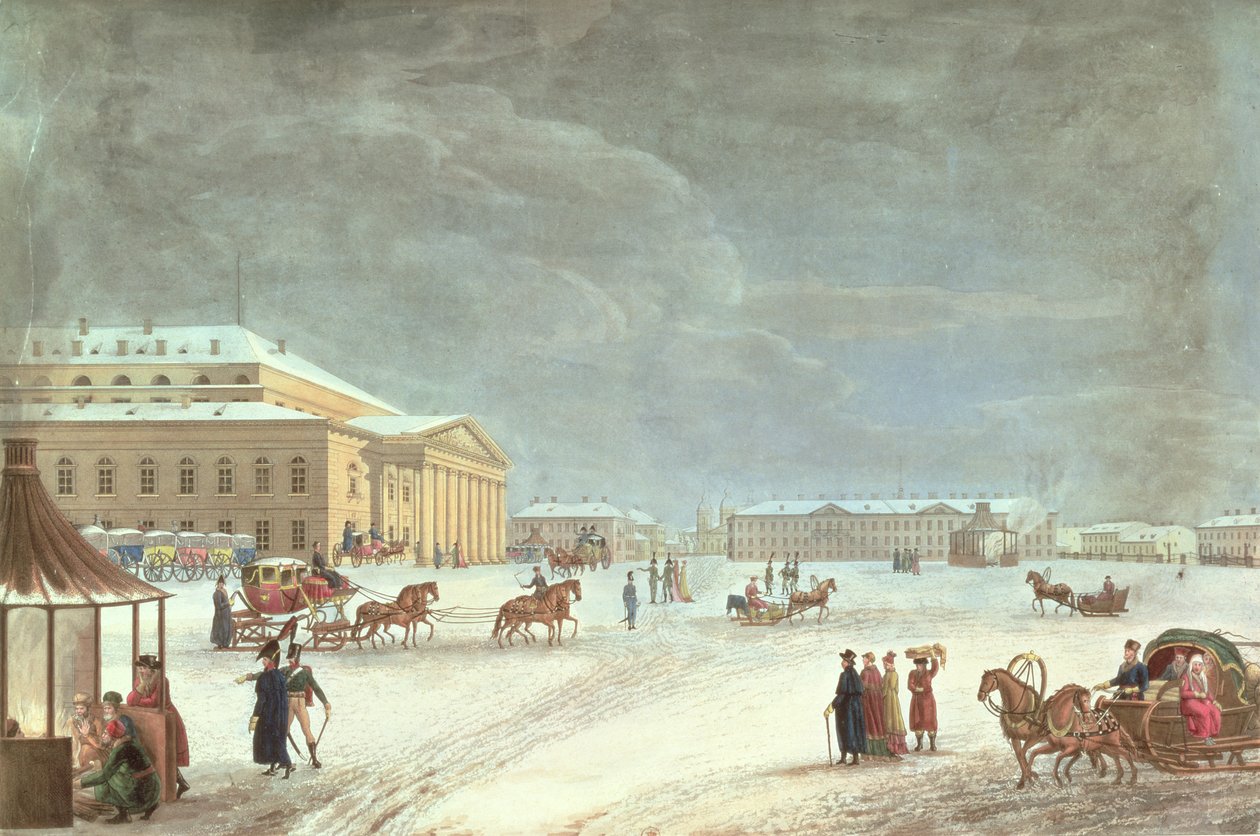 Näkymä aukiolle ja Suurelle teatterille, Pietari (värillinen lito) tekijältä French School