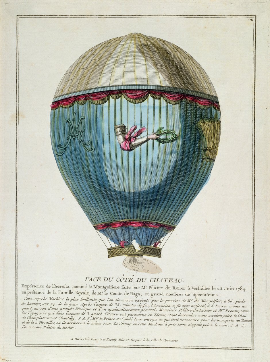 Näkymä ilmapallosta, jota Francois Pilatre de Rozier (1754-85) käytti Versailles