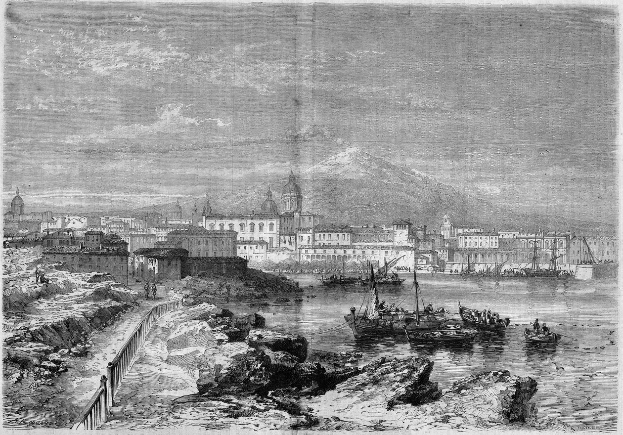 Näkymä Catanian kaupunkiin (Catania) Etna-tulivuoren juurella. Sisilia, Italia tekijältä French School