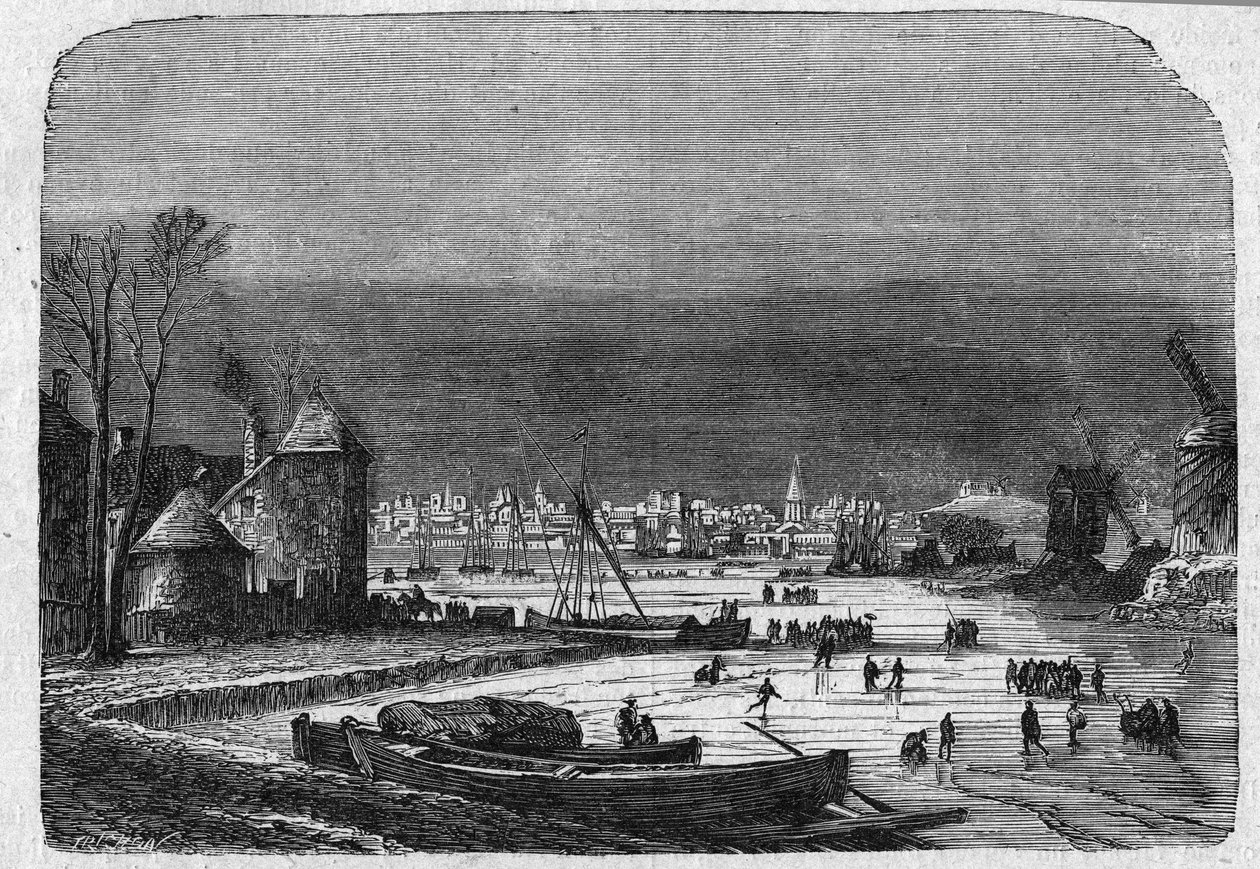 Näkymä Haagin kaupunkiin Hollannissa, 1800-luvun lopulla. Kaiverrus "La gazette du dimanche" -julkaisussa 5. joulukuuta 1895. tekijältä French School