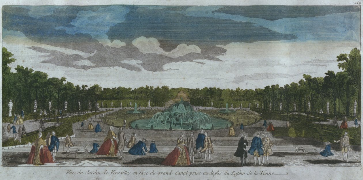 Näkymä puutarhaan Grand Canalin edessä Latonan suihkulähteestä, Versailles, Ranska tekijältä French School