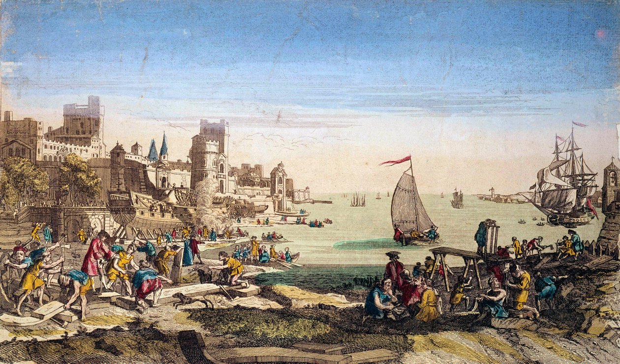Näkymä Le Havren kaupungin satamaan ja telakoille (Seinen merialue). tekijältä French School