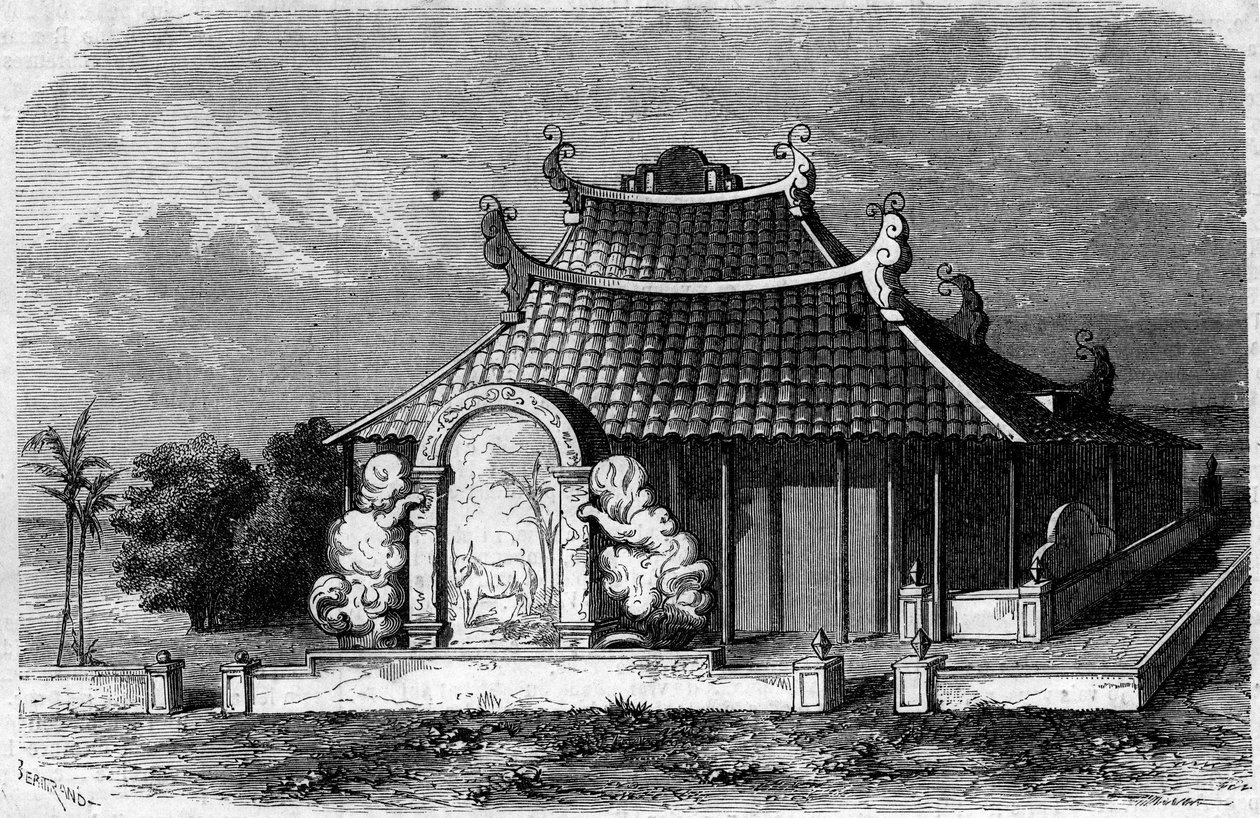 Näkymä Adranin piispan Georges Pierre Pigneau de Behainen (1741-1799) haudalta. Saigon, Cochin Kiina tekijältä French School
