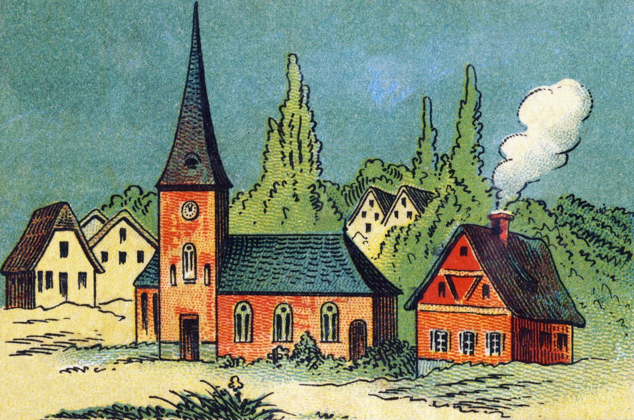 Kylä. Kaiverrus "ABC indehirable on lakattu kangas". A. Capendu, toimittaja, Pariisi, 1800-luvun loppu. Kuvitettu lastenkirjakauppa. 8 sivua. Mitat: 21,5 x 18 cm. tekijältä French School
