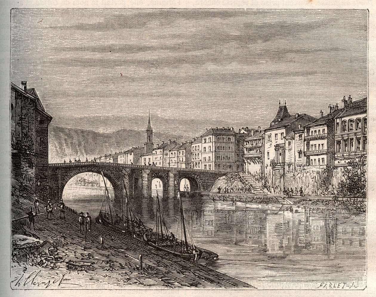 Villeneuve-sur-Lot (Villeneuve sur Lot) - Lot-et-Garonnen departementti - kaiverrus "La France illustree: maantiede, historia, tilastohallinto" V.-A. Maltaanruskea. 1884 tekijältä French School
