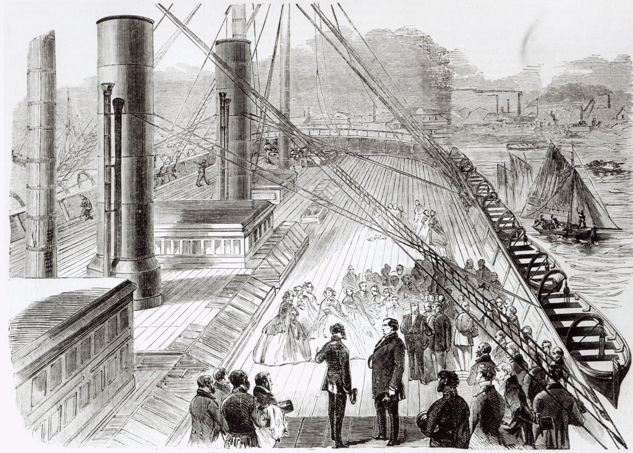 Prinssi Napoleonin vierailu Great Easterniin Southamptonissa 18. lokakuuta 1859, kuva Le Monde Illustresta, 5. marraskuuta 1859 tekijältä French School